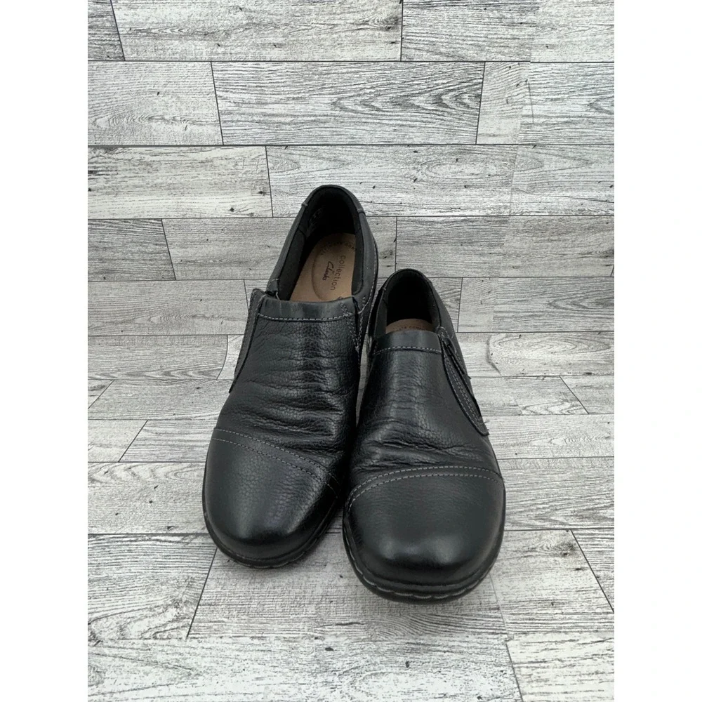 Clarks‎ Collection Black Leather Slip On Zip Comfort Shoes Womens 7.5 M